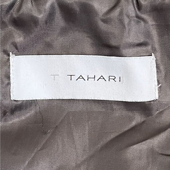 T Tahari Down Puffer Coat Taupe Brown XS, Long Quilted Winter Jacket High Neck - Picture 9 of 13